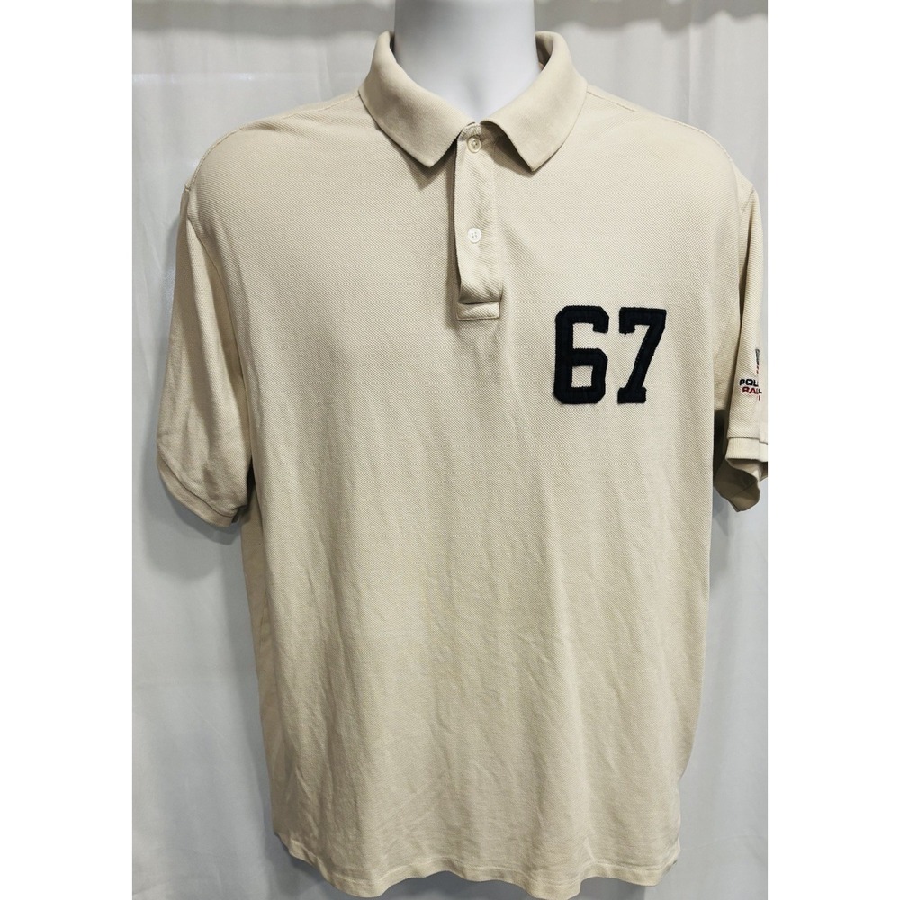 VTG Polo Ralph Lauren Jeans Rugby Golf Polo Shirt Men L Ivory US Flag Embroidery